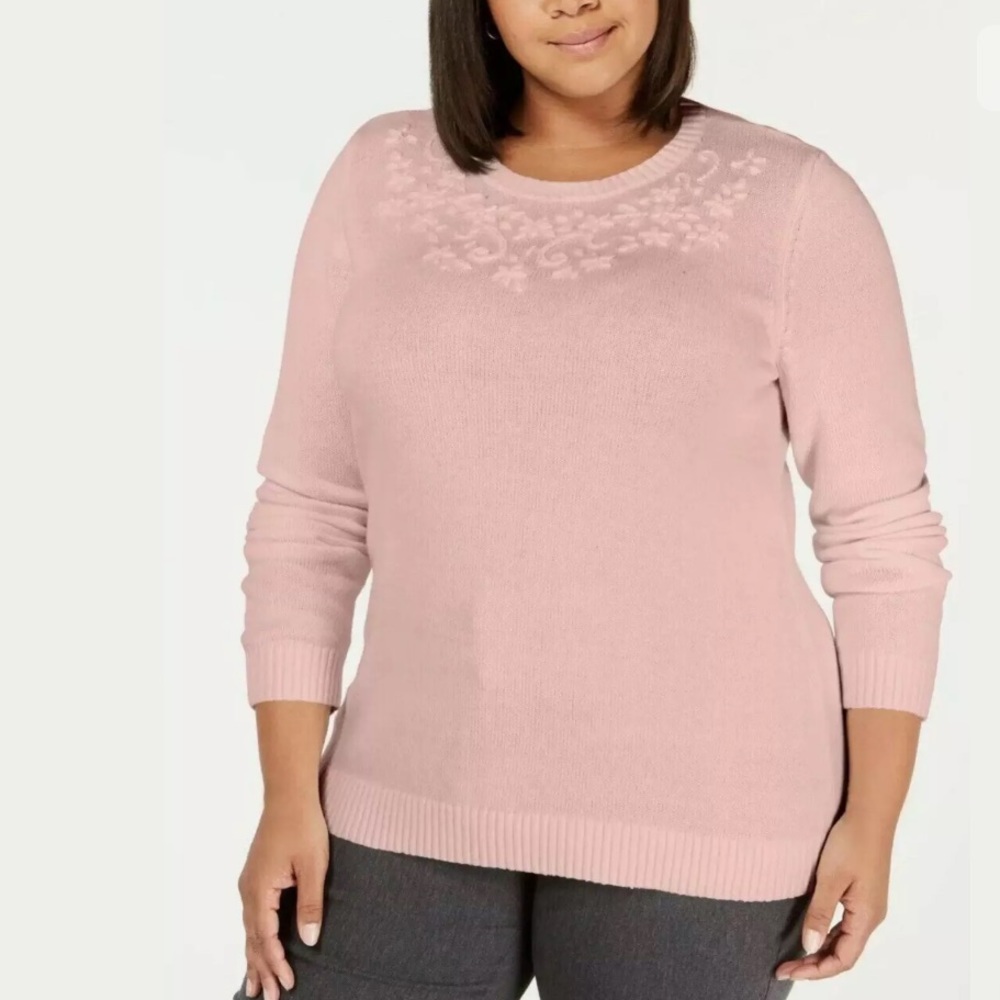 Karen Scott Women's Large Embroidered Crewneck
